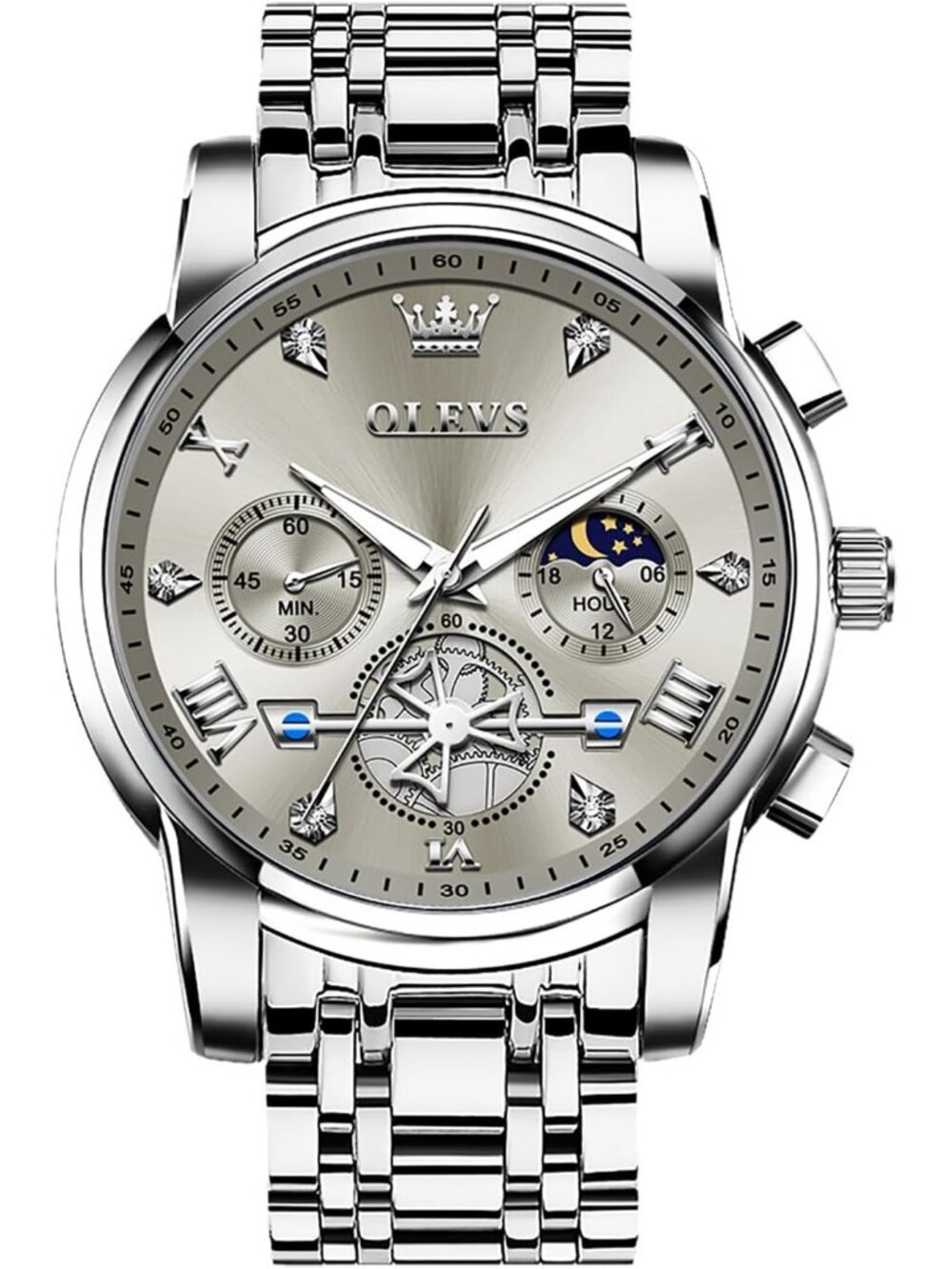 Men's Gray / Silver Stainless Steel Chronograph Waterproof Quartz Dress Watch